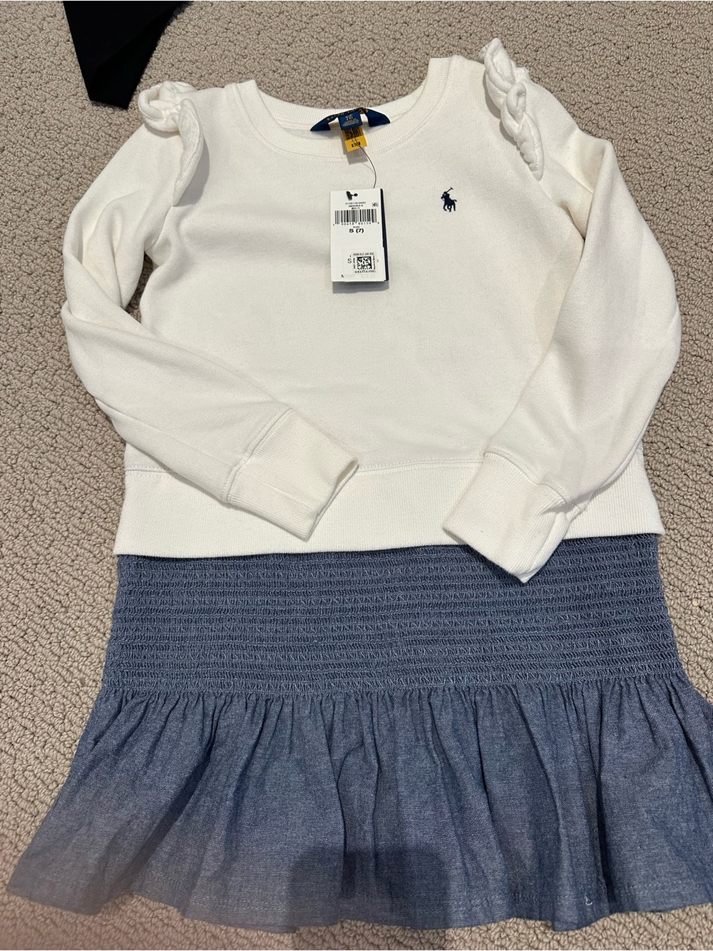 Ralph Lauren Girls' Cream Long-Sleeve Top with Bow Shoulders